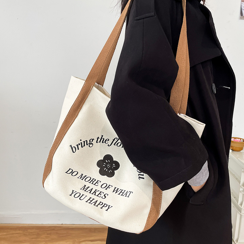 New canvas bag for women Japanese style literary simple casual large capacity printed girl student shoulder bag class bag