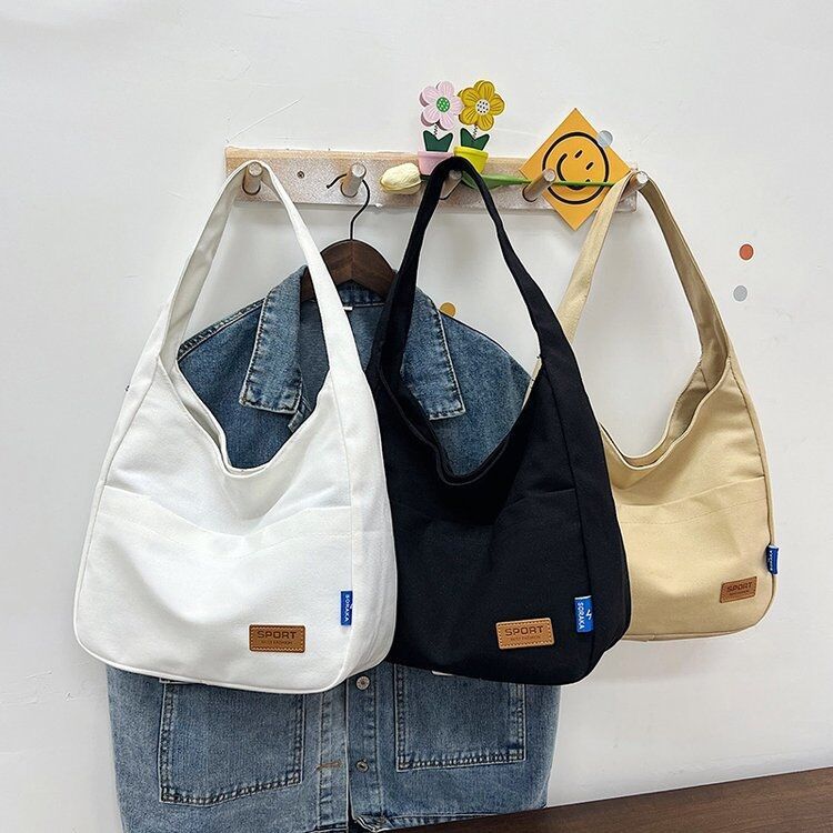 ins solid color simple design versatile bag hand bag college student class shoulder bag large capacity tote bag
