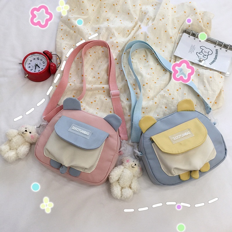 Summer cute little bag Japanese college style funny personality cartoon bear ears soft girl student crossbody bag for women
