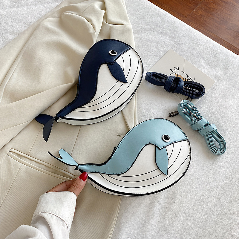 2020 New Japanese Cute Cartoon Little Whale Crossbody Bag Funny Personality Fashion Contrast Color Animal Bag