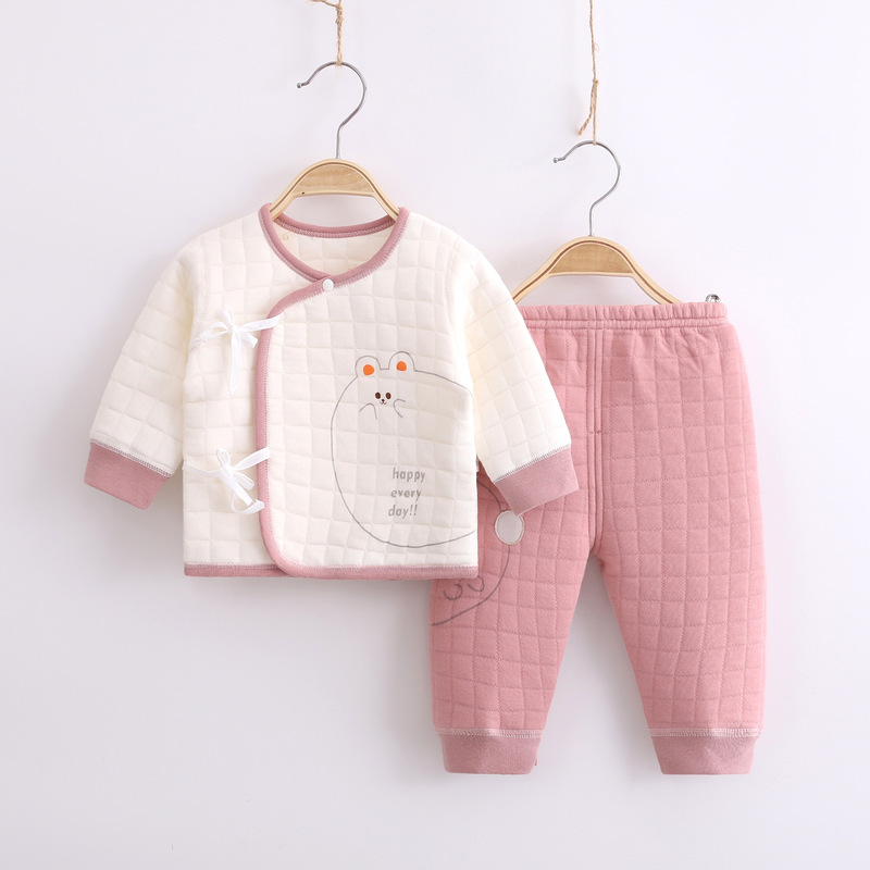 Newborn underwear set, autumn and winter warm boneless craft baby side-breasted lace-up monk suit baby set
