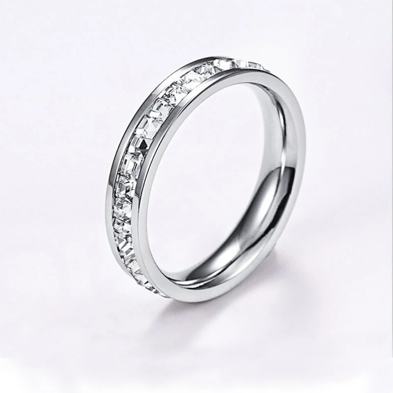 Cross-border hot style titanium steel single row starry sky titanium steel couple ring female square diamond personalized simple niche ring jewelry