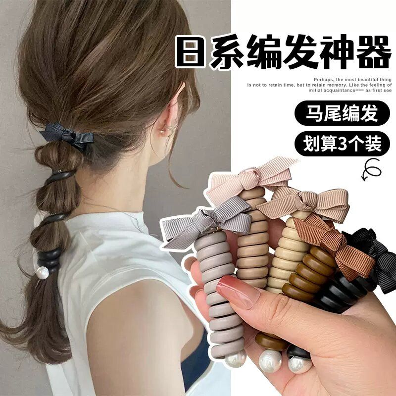 ins bubble braided hair rope women's fashion bow hair accessories new phone cord hair tie high ponytail hair rope