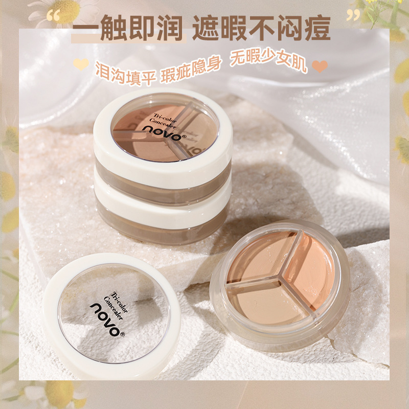NOVO5806 three-color concealer covers dark circles, acne marks, facial spots, contouring and brightening concealer palette