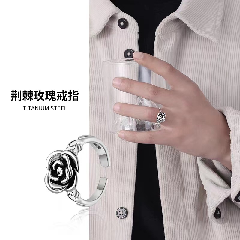 Gothic Black Rose Couple Ring Handmade Personalized Simple Niche Gothic Black Rose Couple Ring
