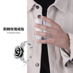 Gothic Black Rose Couple Ring Handmade Personalized Simple Niche Gothic Black Rose Couple Ring