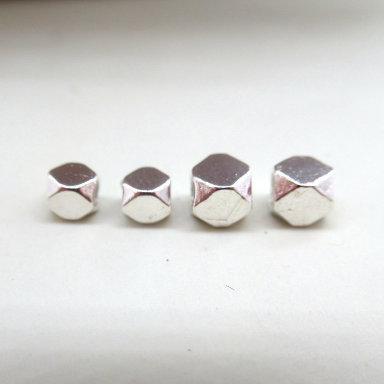 s925 sterling silver geometric faceted rhombus beads loose bead earrings material handmade DIY accessories beaded bracelet spacer beads