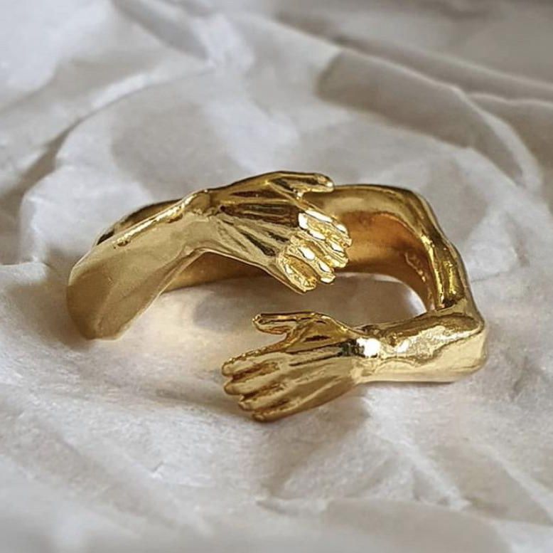 Hands hugging knuckle ring loving hands hugging ring cross-border jewelry open female Thai silver ring