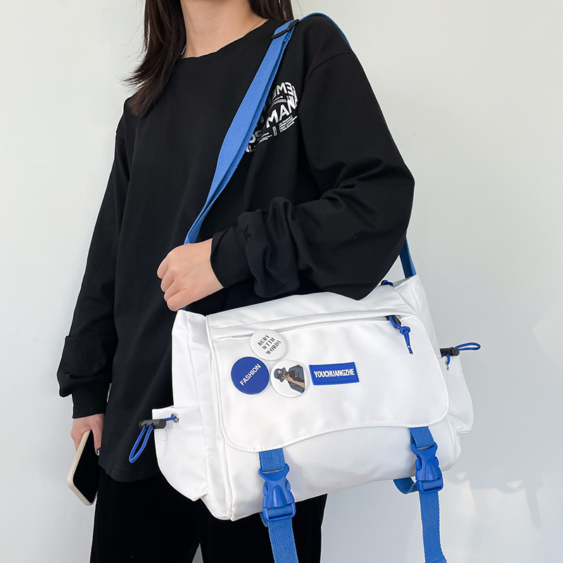 Korean version of ins trendy cool workwear style popular versatile Klein blue contrast color high school student crossbody bag Japanese women's bag