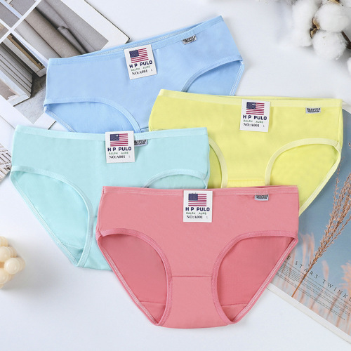 A001 milk silk women's briefs for students, solid color girls' sexy and cute pants, mid-waist breathable underwear for women