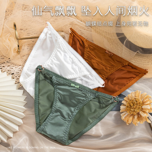 New pure lust style luxury satin women's underwear low waist seamless comfortable pure cotton crotch briefs for women