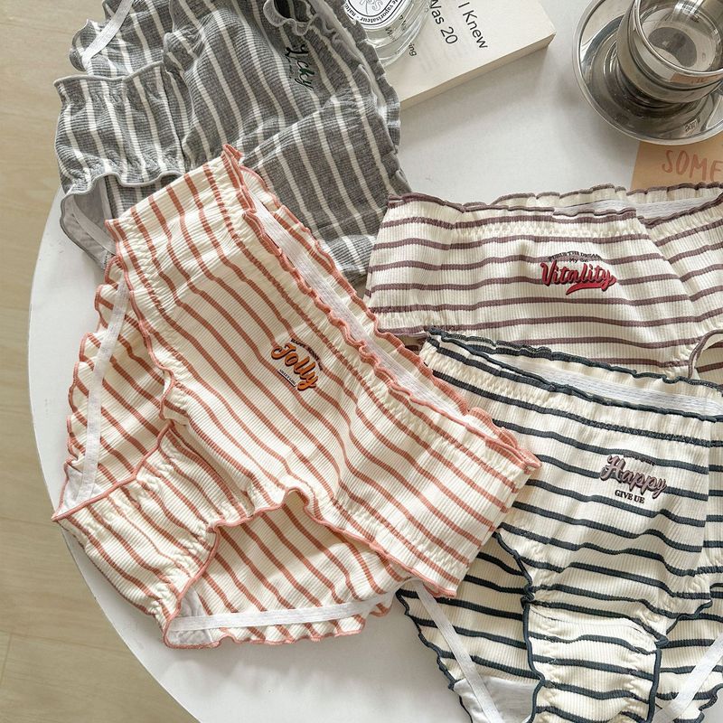 510 O'Dell cotton striped girls' mid-waist underwear, cotton Japanese style soft, cute and skin-friendly briefs for women