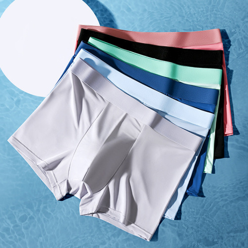Mid-waist ice silk underwear for men, graphene crotch boxer shorts, summer breathable and comfortable boxer shorts for men