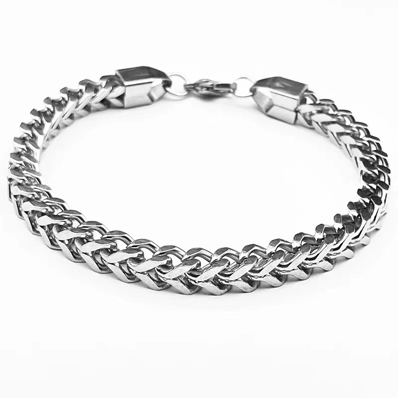 Trendy European and American best-selling hip-hop front and back chain 6mm stainless steel bracelet braided four-sided bracelet jewelry