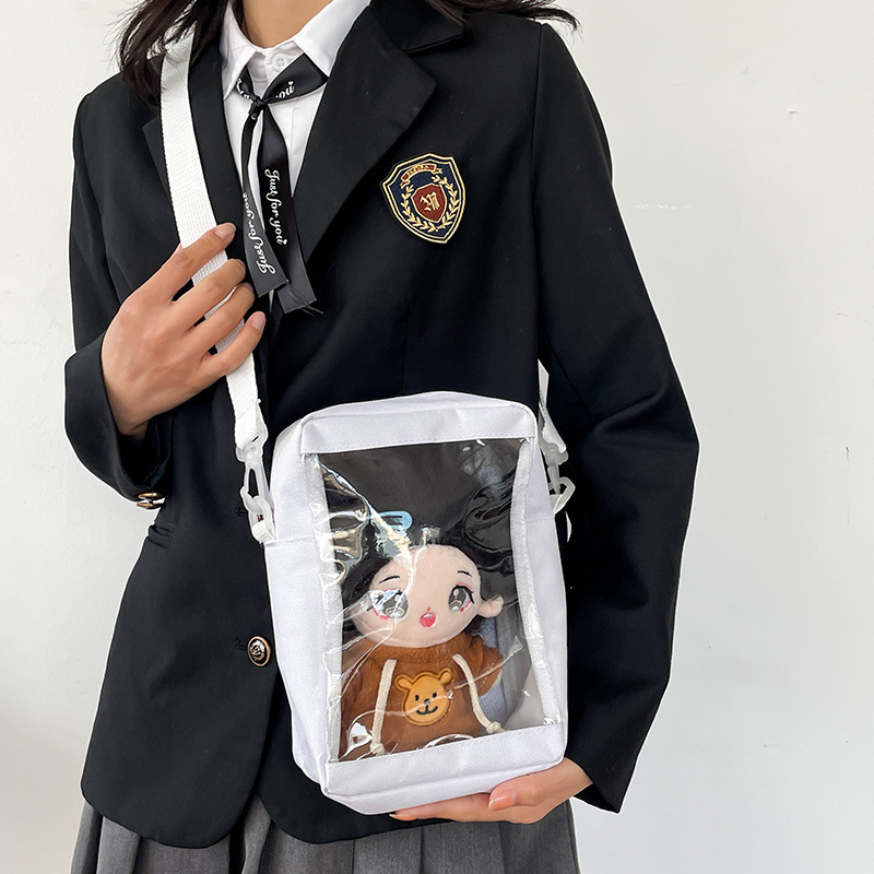 Cotton doll outing bag ins Japanese style 20CM baby bag pain bag student cute transparent double layer single shoulder crossbody bag