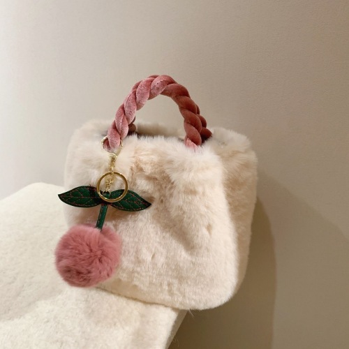 Cute Cherry Girl Plush Handbag Women Korean Style New Autumn and Winter Furry Shoulder Messenger Bag