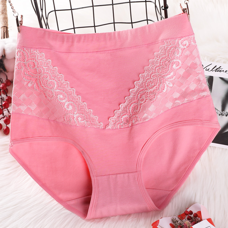910 big red mother's underwear, zodiac year is Ox, large size, cotton, high waist, large size briefs, lace edge for women