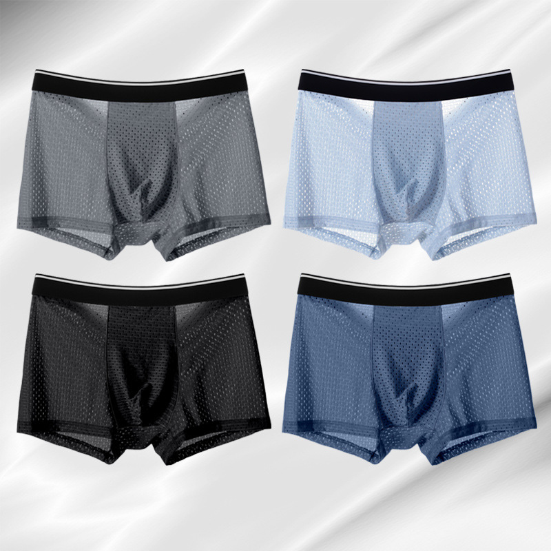 Thin summer men's modal boxer briefs, ice silk bamboo fiber mesh mesh transparent underwear, comfortable and breathable