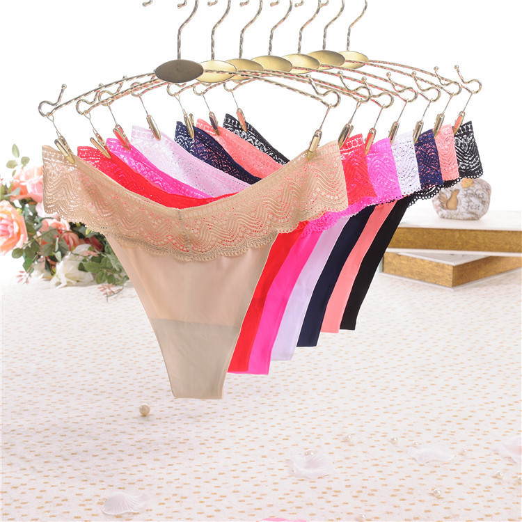Sexy lace one piece seamless panties women's ice silk large size low waist thong