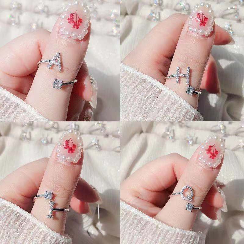 Japanese and Korean rings, 26 English letter rings, live adjustable diamond rings, Japanese and Korean fashionable student accessories