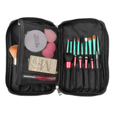 Large-capacity portable makeup brush bag black canvas 21-hole cosmetic bag zipper waterproof makeup brush tool storage bag