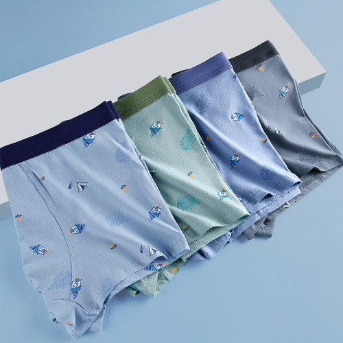 50S Breathable and Comfortable Men's Underwear 3A Antibacterial Crotch Men's Boxer Briefs U-convex Trendy Printed Cotton Underwear for Men