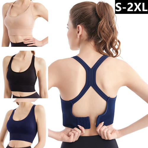 Back button adjustable shock-proof push-up running sports bra underwear seamless hollow back sports bra large size