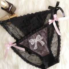 68 same style thin strap women's underwear bow embroidered lace women's underwear transparent thin sexy sexy temptation