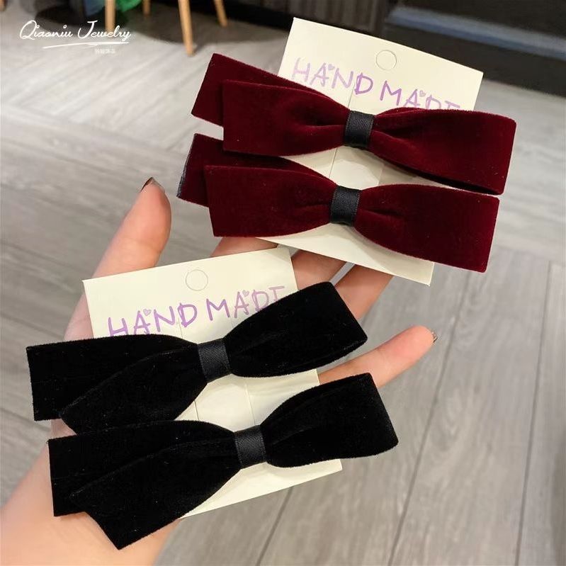 Retro velvet bow autumn and winter duckbill temperament hairpin on the back of the head 2023 new high-end hair accessories side