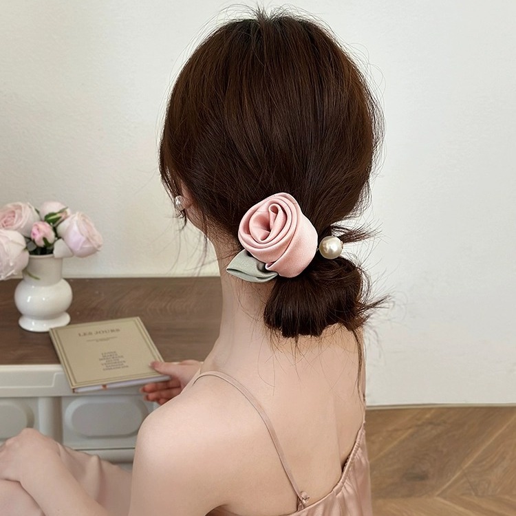 Silk rose pearl hair band forest fairy beauty high-end Internet celebrity 2023 new style ponytail hair tie