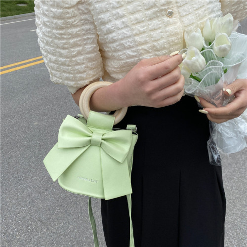 Bow bag for women 2024 summer new trend fashion fairy crossbody bag solid color simple portable bucket bag