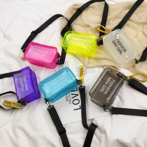 Foreign trade summer transparent jelly fairy bag for women new trendy Korean version small square bag with printed letters versatile shoulder crossbody bag