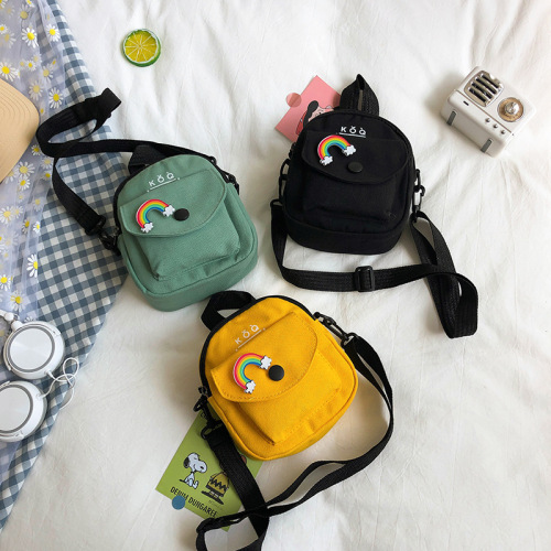 Fashionable canvas crossbody women's bag, new children's shoulder bag, trendy ins small bag, Japanese fresh and sweet women's bag
