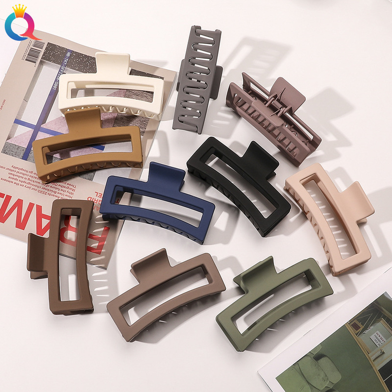 Qiyue Korean Frosted 13cm Extra Large Shark Clip Simple Morandi Color Square Clip Versatile Hair Clip