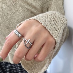 Trendy Fashion Street Photo Cross Ring Hip Hop Chain Open Ring Letter Smiley Face Ring