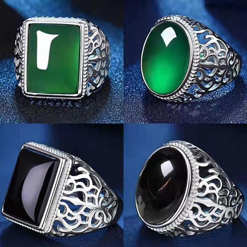European and American fashion imitation agate diamond gold ring personality simple men's carnelian emerald ring ring