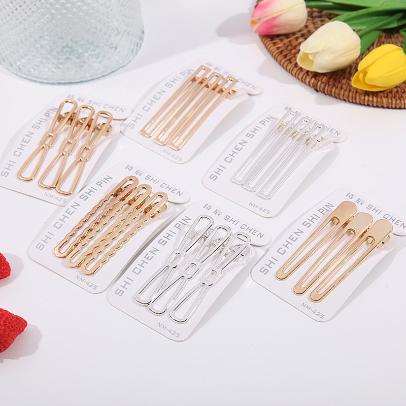 Simple metal bangs clip, new personalized hollow side clip, high-quality temperament hairpin, large duckbill clip headwear