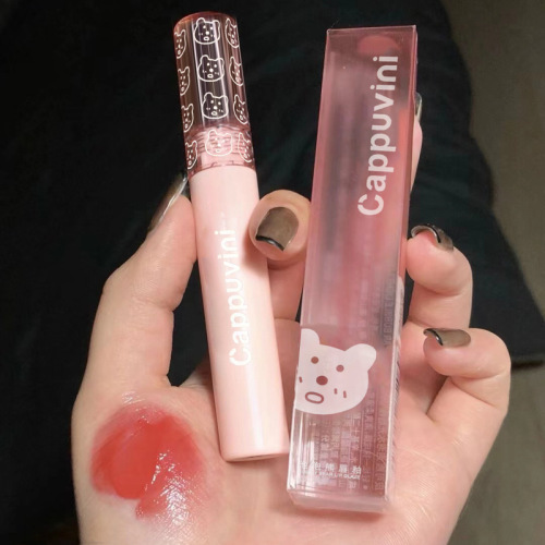 Cappuvini bubble bear lip glaze, water-gloss mirror glass pouty lips, not easy to fade, whitening girly pink lipstick