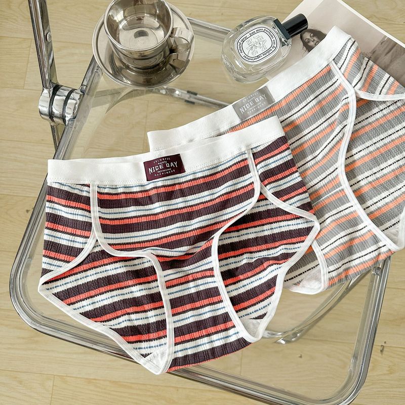 C422 American sports ins style hot girl high slit striped modal cotton mid-waist underwear for girls