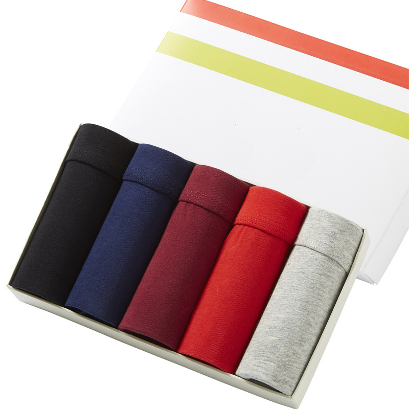 Men's underwear solid color boxer briefs pure cotton loose breathable mid-waist youth four-corner red pants