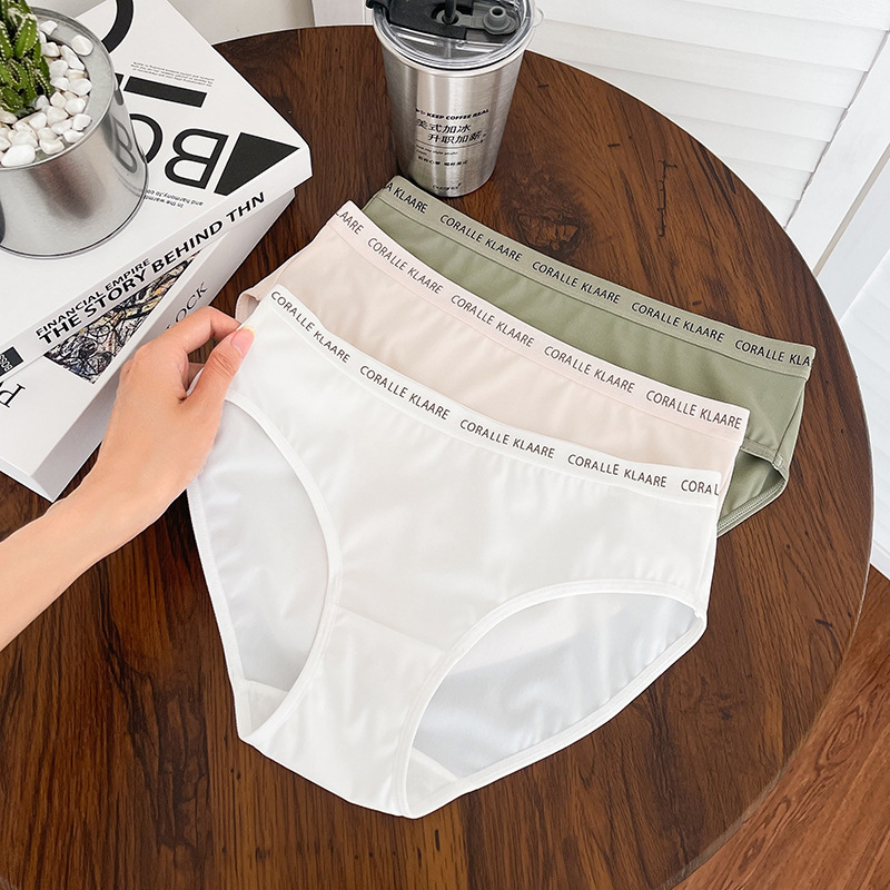8221 Simple and luxurious style satin ice silk girls mid-waist underwear seamless hip-covering cotton letter briefs