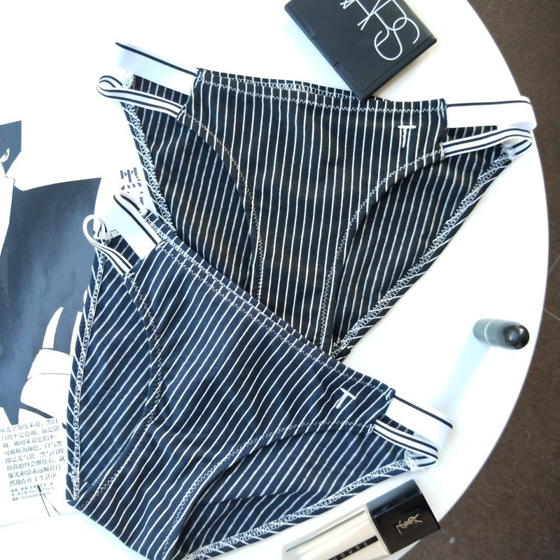 New narrow-edged, simple and comfortable hip-covering cotton striped fitness underwear for women with thin straps and sporty style