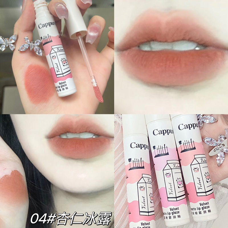 Cappuvini Velvet Mud Matte Lip Glaze Matte Velvet Soft Mist Lip Mud Shows White Gray Pink Affordable Lipstick