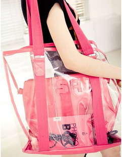 Korean fashion summer new plastic transparent letter SR crystal jelly beach bag large size mother-in-law bag