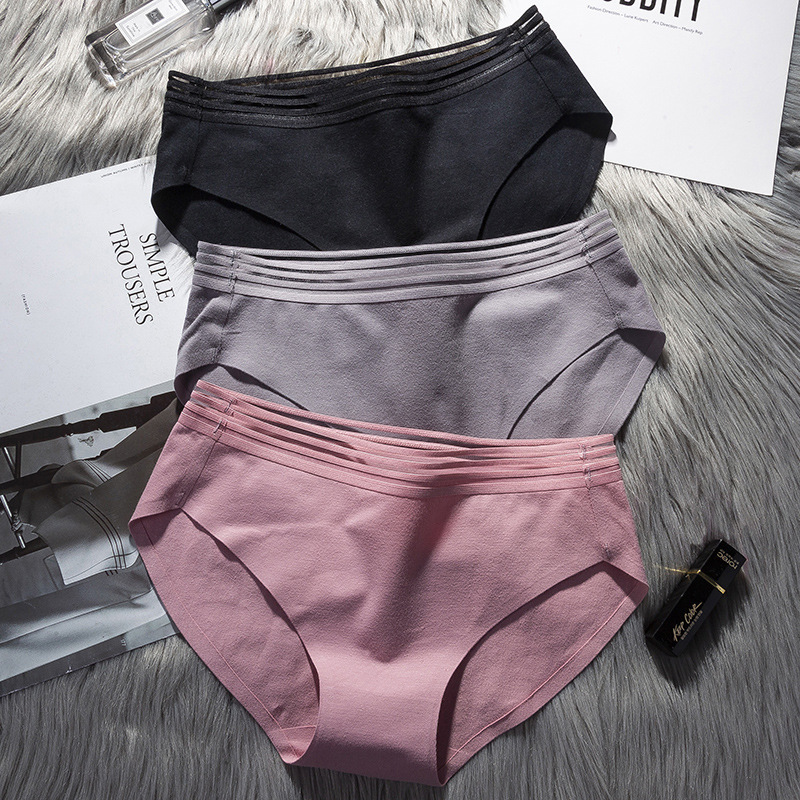 2019 new women's cotton underwear solid color seamless mid-waist 100% cotton crotch pure cotton underwear women's large size