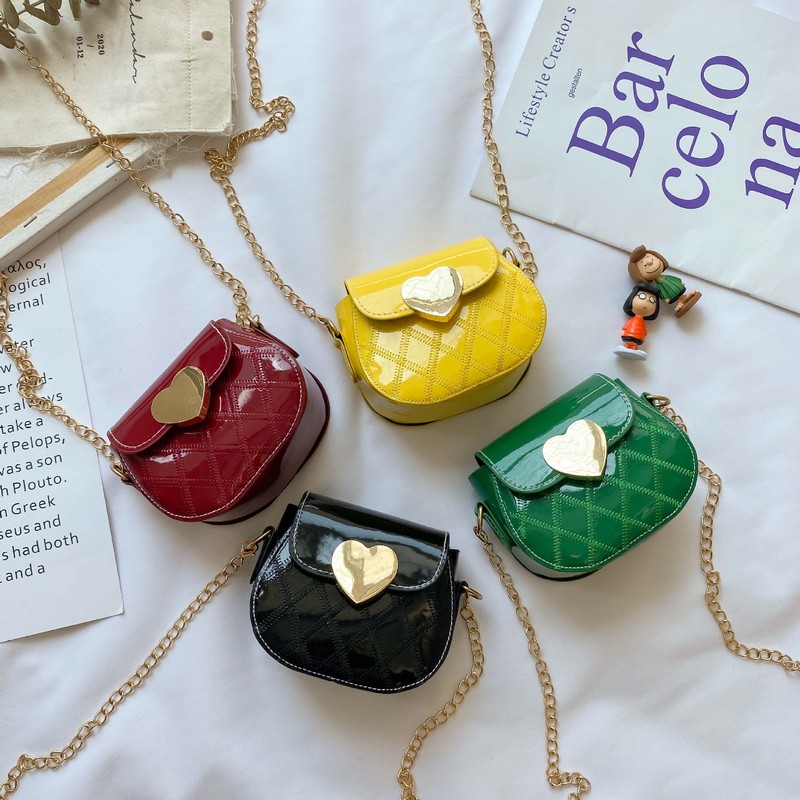 New children's one-shoulder cross-body bag, fashionable PU cartoon cute bag, color matching embroidery thread small square bag chain