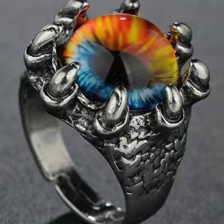 Retro eye of wisdom ring with flower dragon claw ring devil's eye ring punk open eye ring jewelry