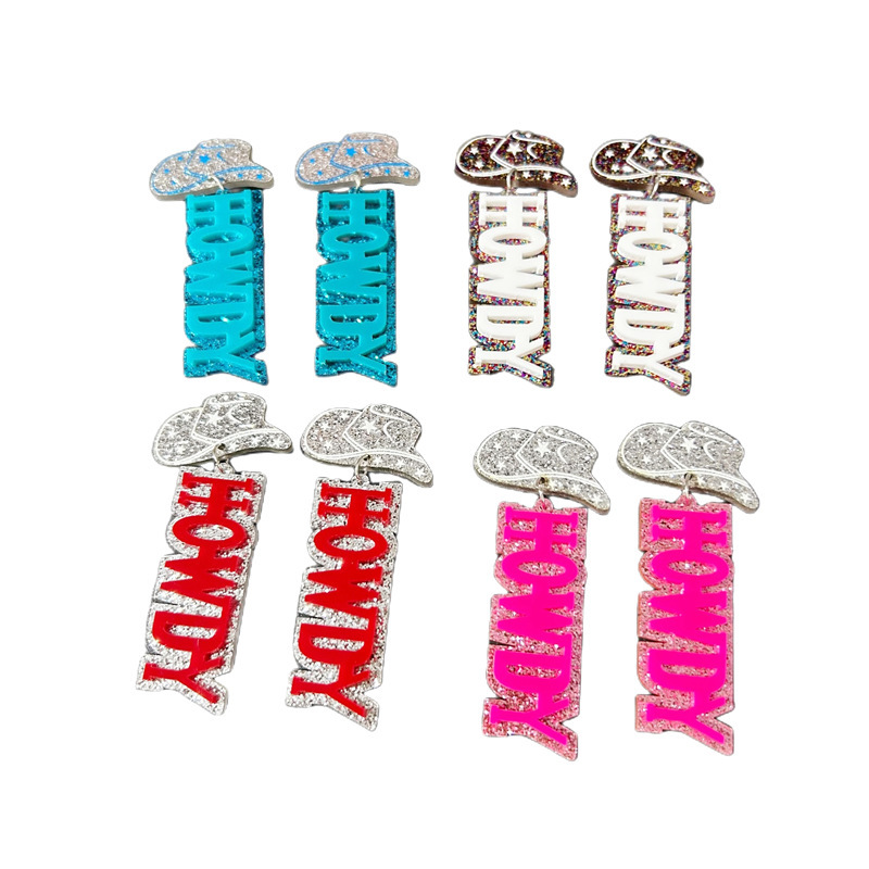 Creative Western Cowboy Tribe Acrylic HOWDY Earrings Women's Punk Style Hat Ear Accessories