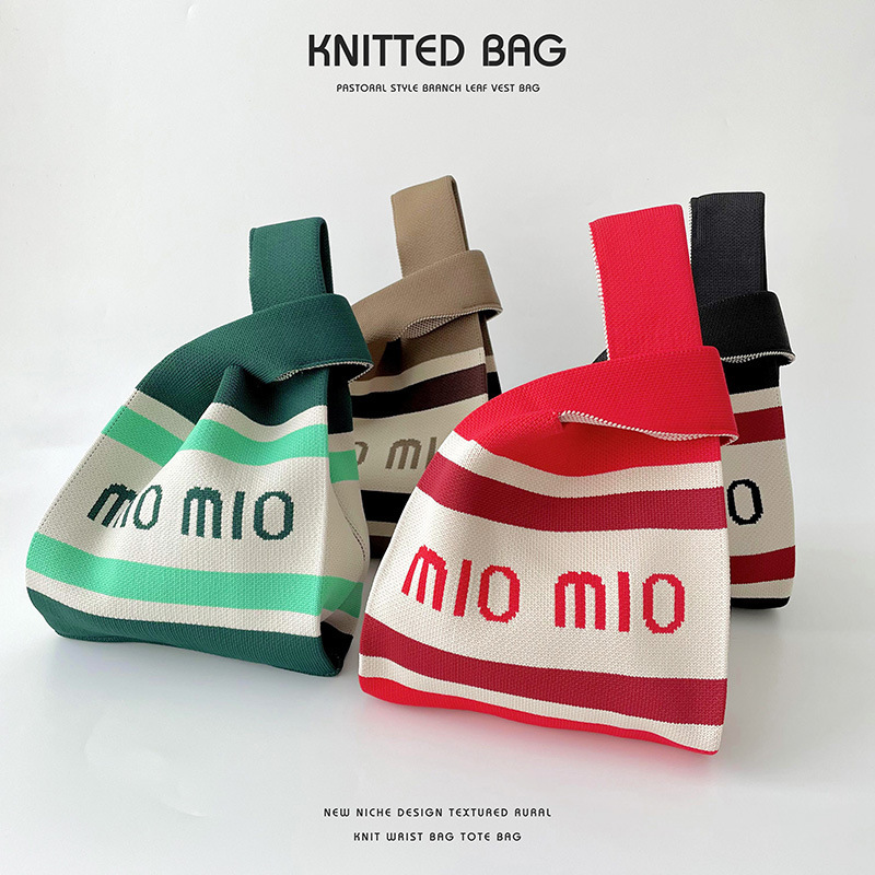 Korean ins niche design knitted bag for women letter mio shoulder bag versatile large capacity tote bag for women