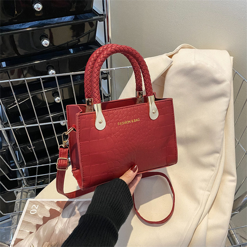 Bags for women new solid color crocodile pattern woven hand-held textured one-shoulder cross-body bag for women small square bag trendy bag